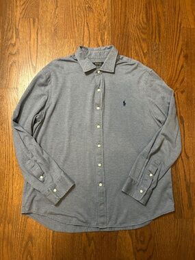 Polo Ralph Lauren Knit Dress Shirt Light Blue XXL Long Sleeve Cotton Button Up